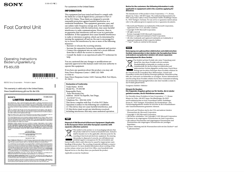 Imagen de la primera página del manual del dispositivo FS-85USB