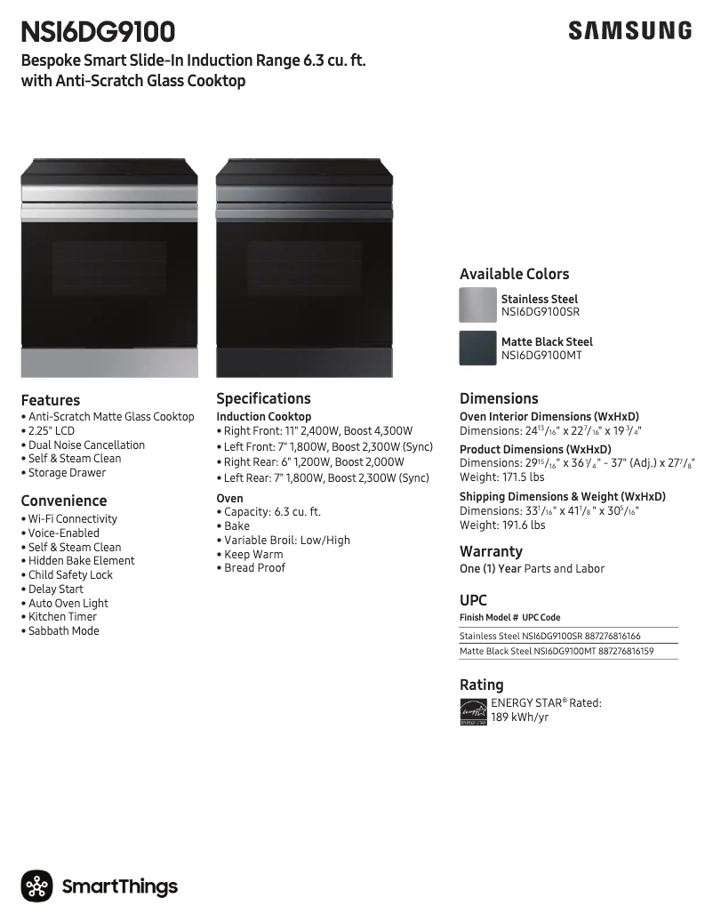 Página 1 del manual Ficha técnica Samsung NSI6DG9100MTAA