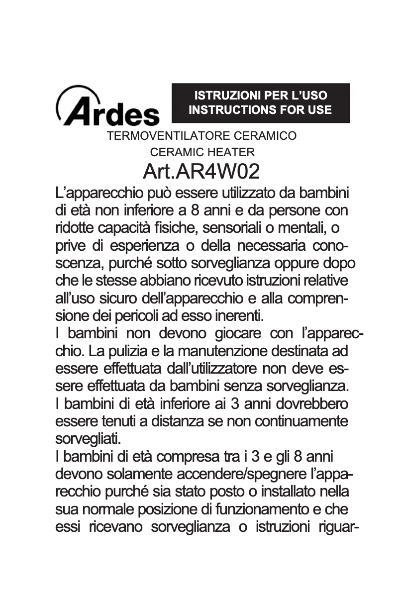 Imagen de la primera página del manual del dispositivo AR4W02