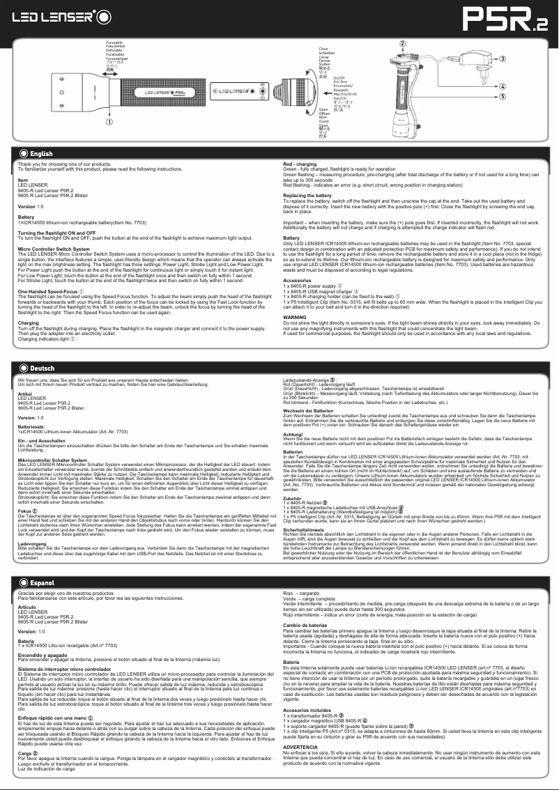 Página 1 del manual Manual de usuario Ledlenser P5R Speed Focus