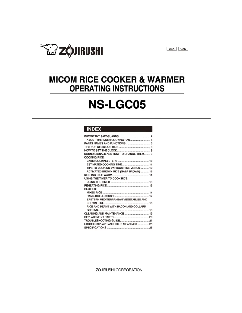Página nº 1 - Manual de usuario Zojirushi NS-LGC05