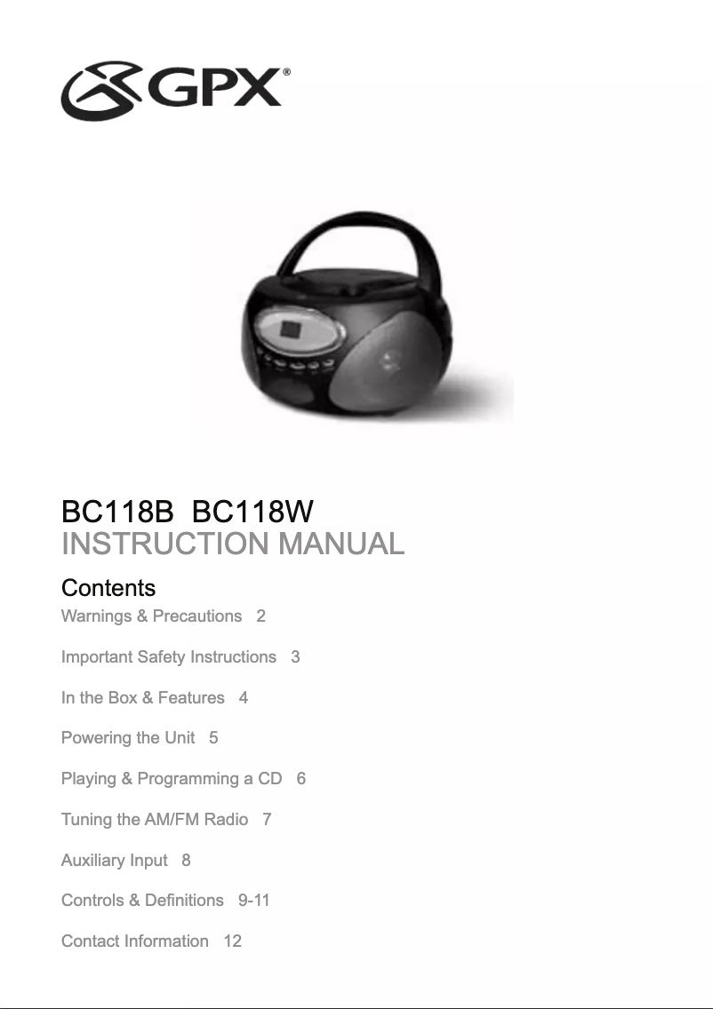 Imagen de la primera página del manual del dispositivo BC118B