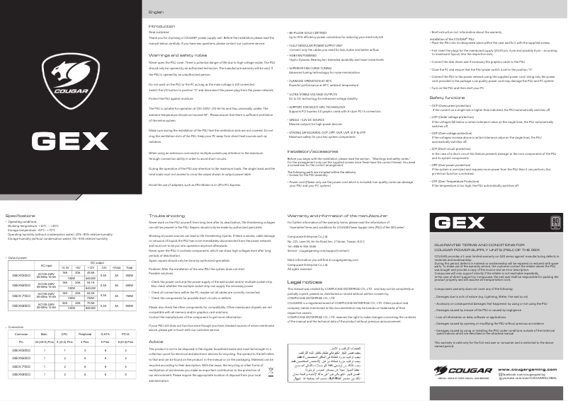 Página 1 del manual Manual de usuario Cougar GEX850