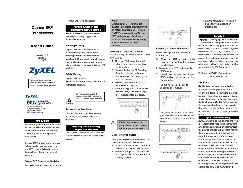 Página 1 del manual Manual de usuario ZyXEL SFP-1000T
