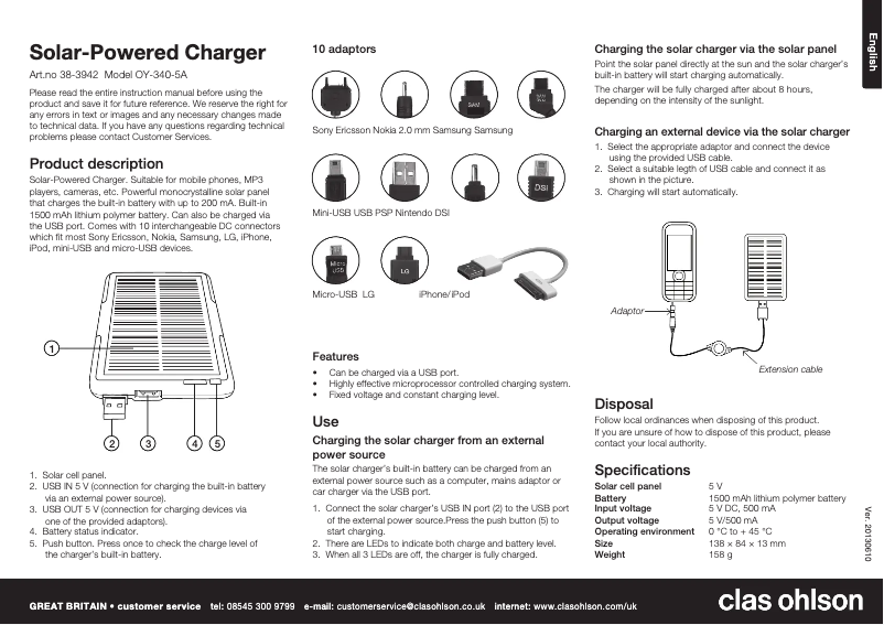 Página 1 del manual Manual de usuario Clas Ohlson OY-340-5A