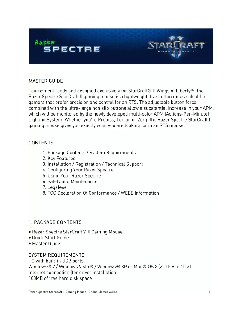 Página 1 del manual Manual de usuario Razer Spectre StarCraft II