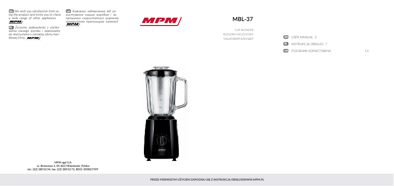 Imagen de la primera página del manual del dispositivo MBL-37