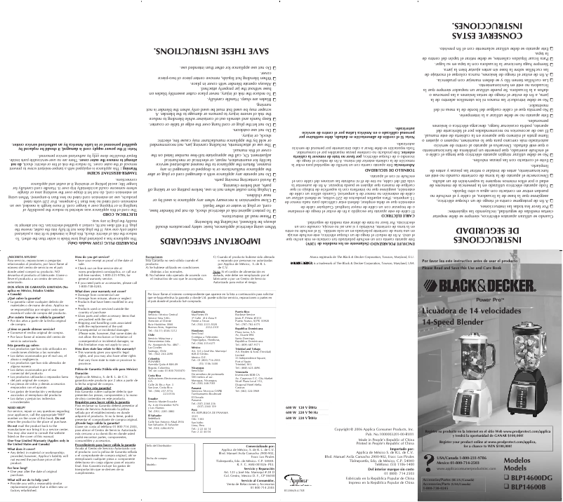 Imagen de la primera página del manual del dispositivo BLP14600DG