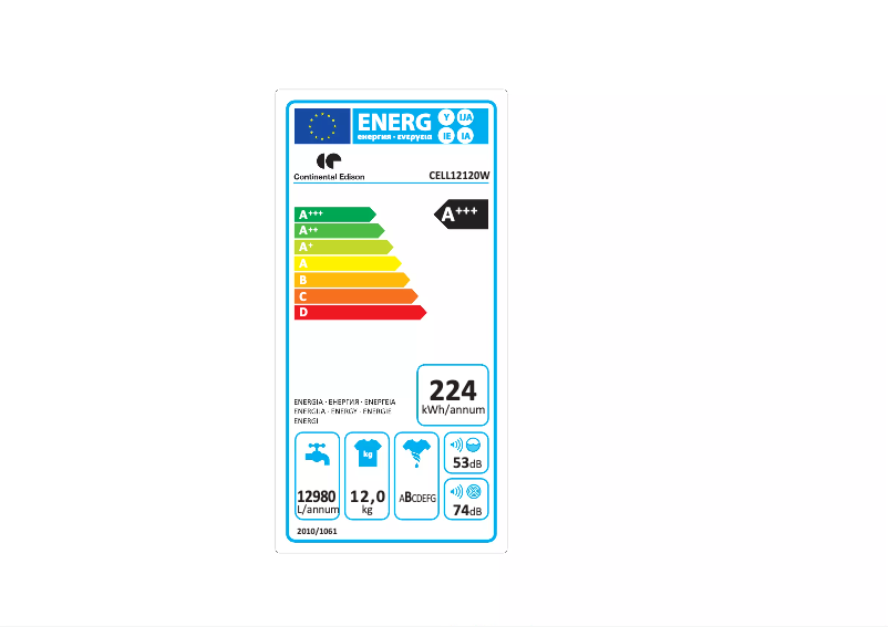 Página 1 del manual Etiqueta energética Continental Edison CELL12120W