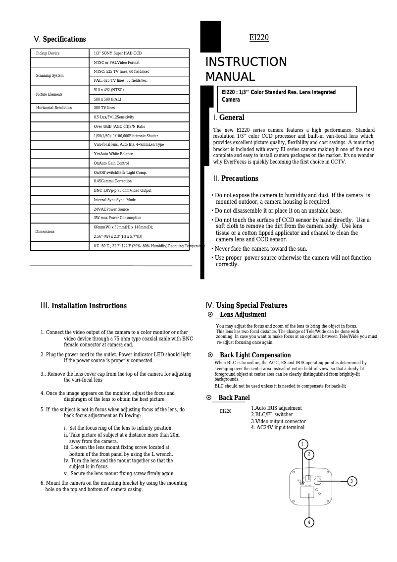 Página 1 del manual Manual de usuario EverFocus EI220
