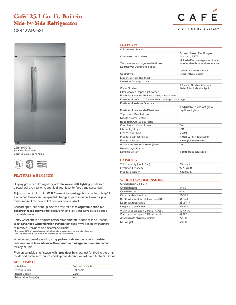 Página 1 del manual Ficha técnica GE Café CSB42WP2RS1