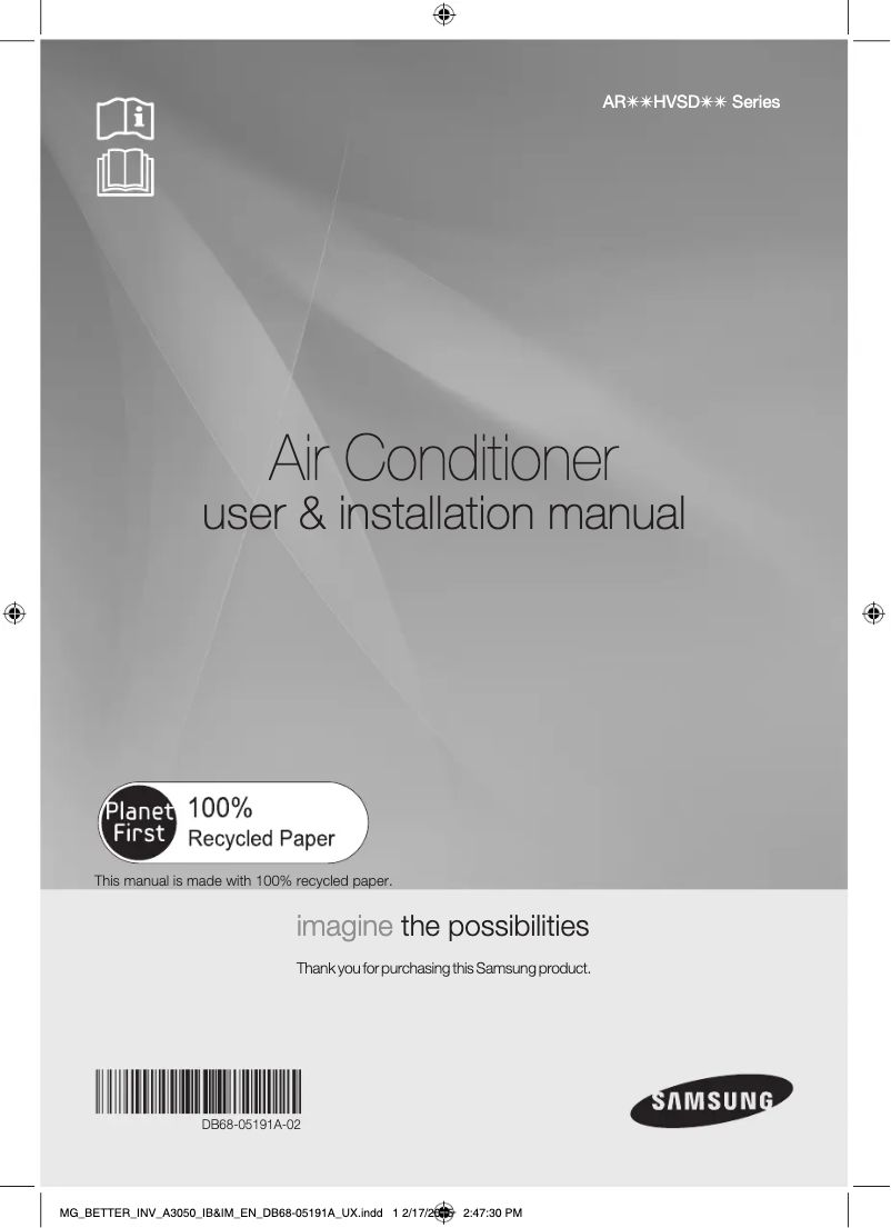 Página 1 del manual Guía de instalación Samsung AR18HVSDEWKNMG