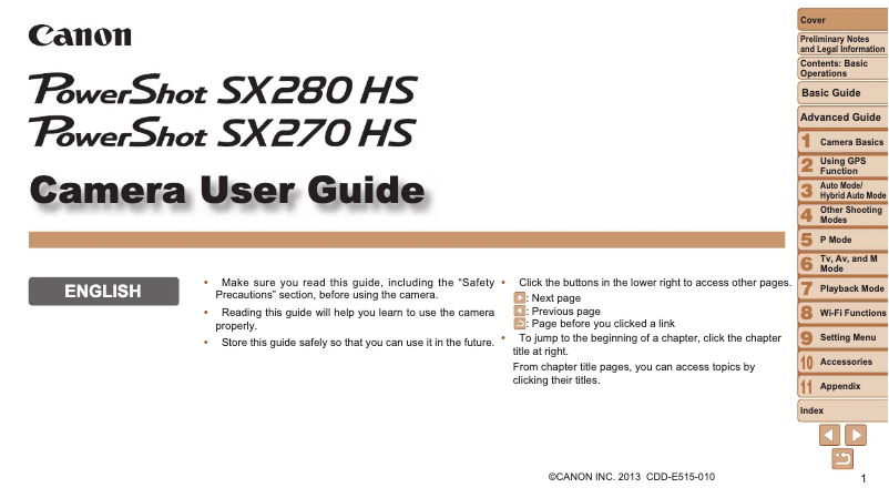 Imagen de la primera página del manual del dispositivo Powershot SX270 HS