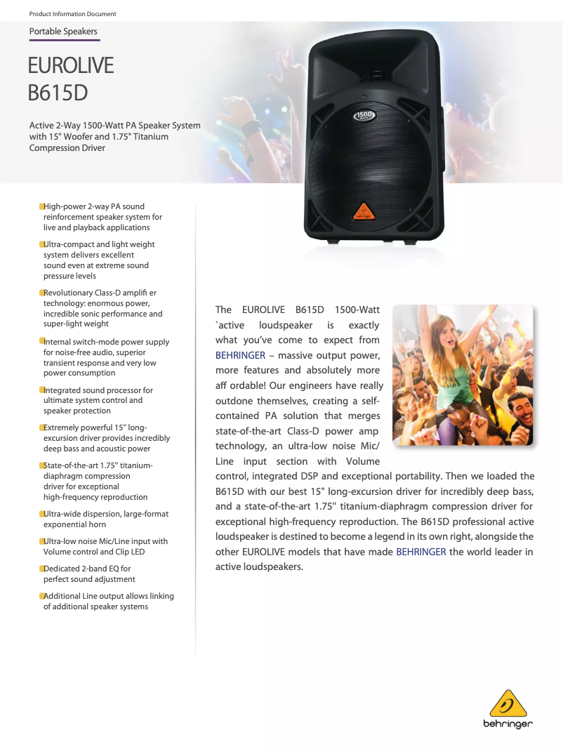 Página 1 del manual Ficha técnica Behringer Eurolive B615D