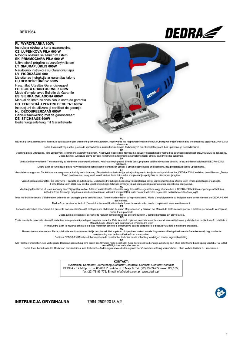 Página nº 1 - Manual de usuario DEDRA DED7964