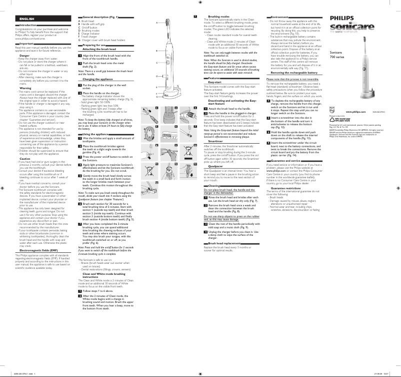 Imagen de la primera página del manual del dispositivo Sonicare HealthyWhite HX6711