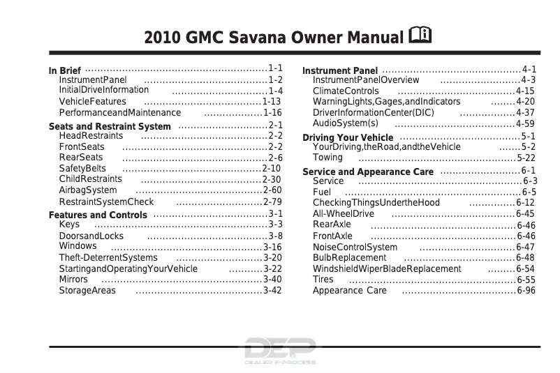 Página nº 1 - Manual de usuario GMC Savana Cargo (2010)