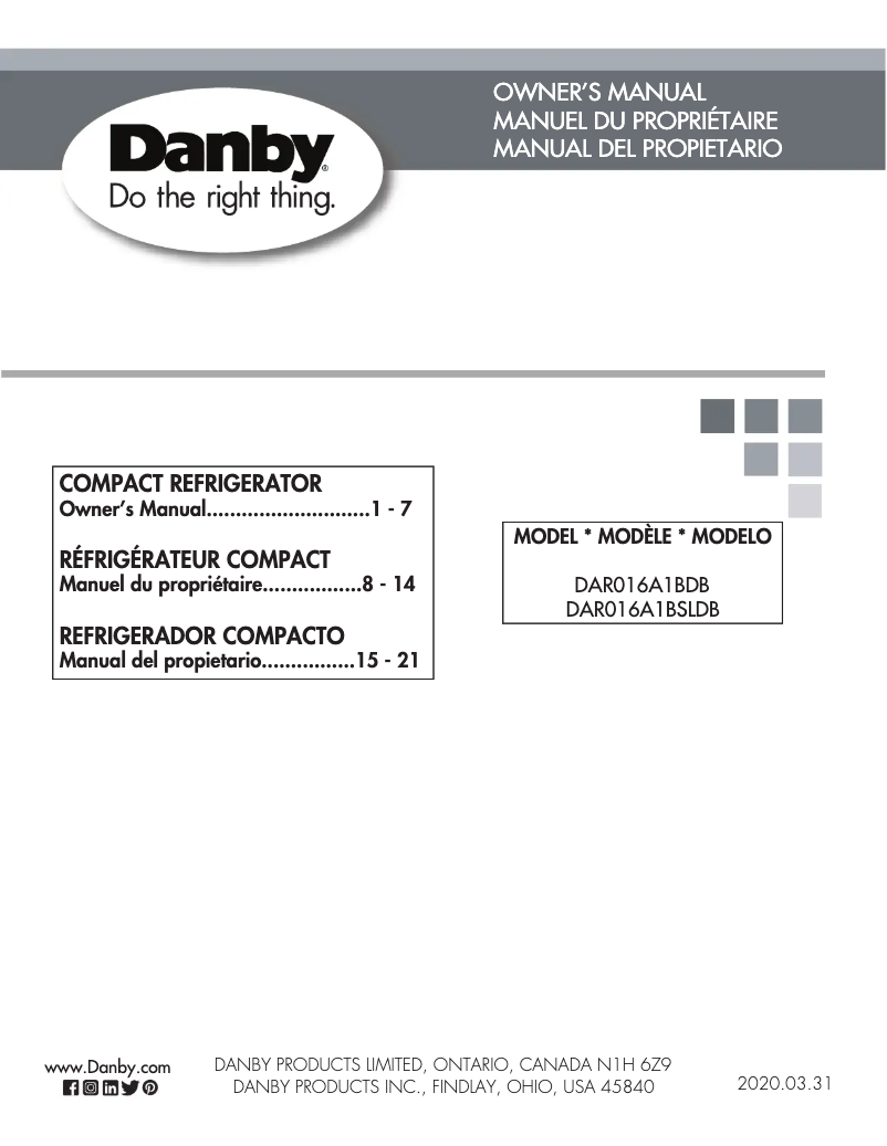 Página 1 del manual Manual de usuario Danby DAR016A1BSLDB