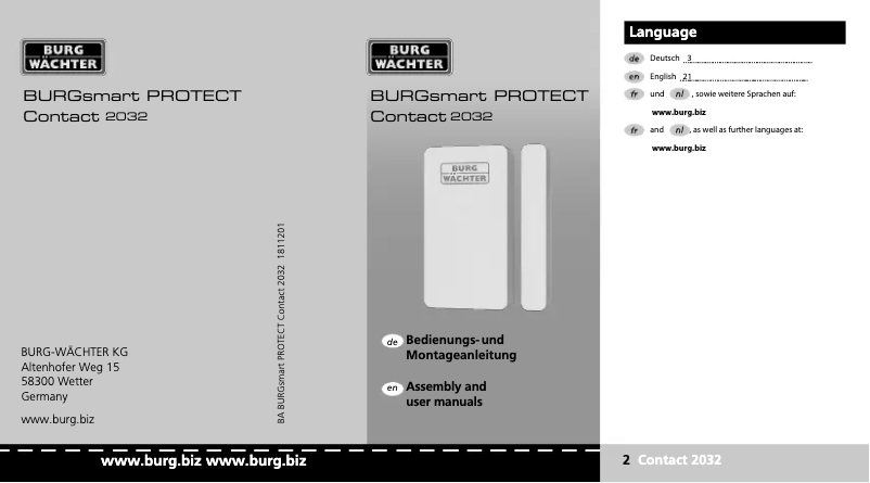 Imagen de la primera página del manual del dispositivo BURGsmart PROTECT   Contact 2032