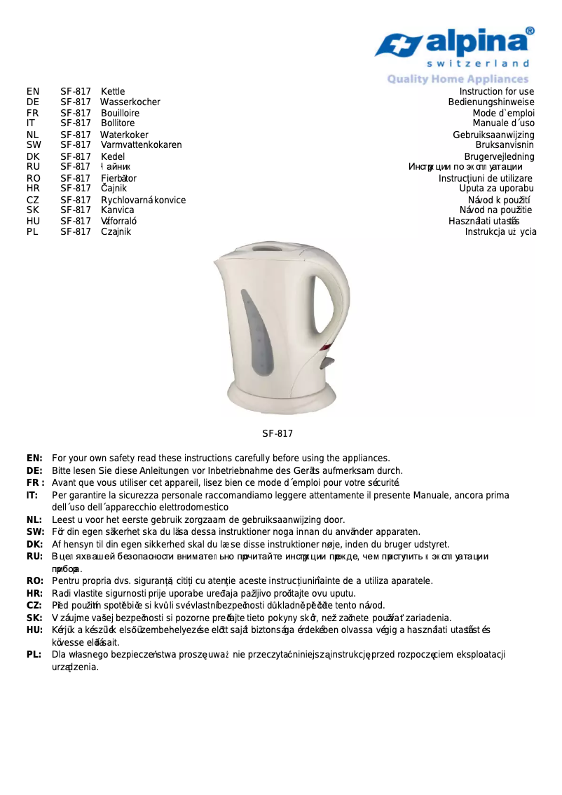Imagen de la primera página del manual del dispositivo SF 817