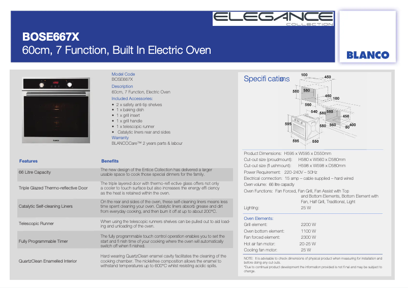 Página 1 del manual Ficha técnica BLANCO BOSE667X