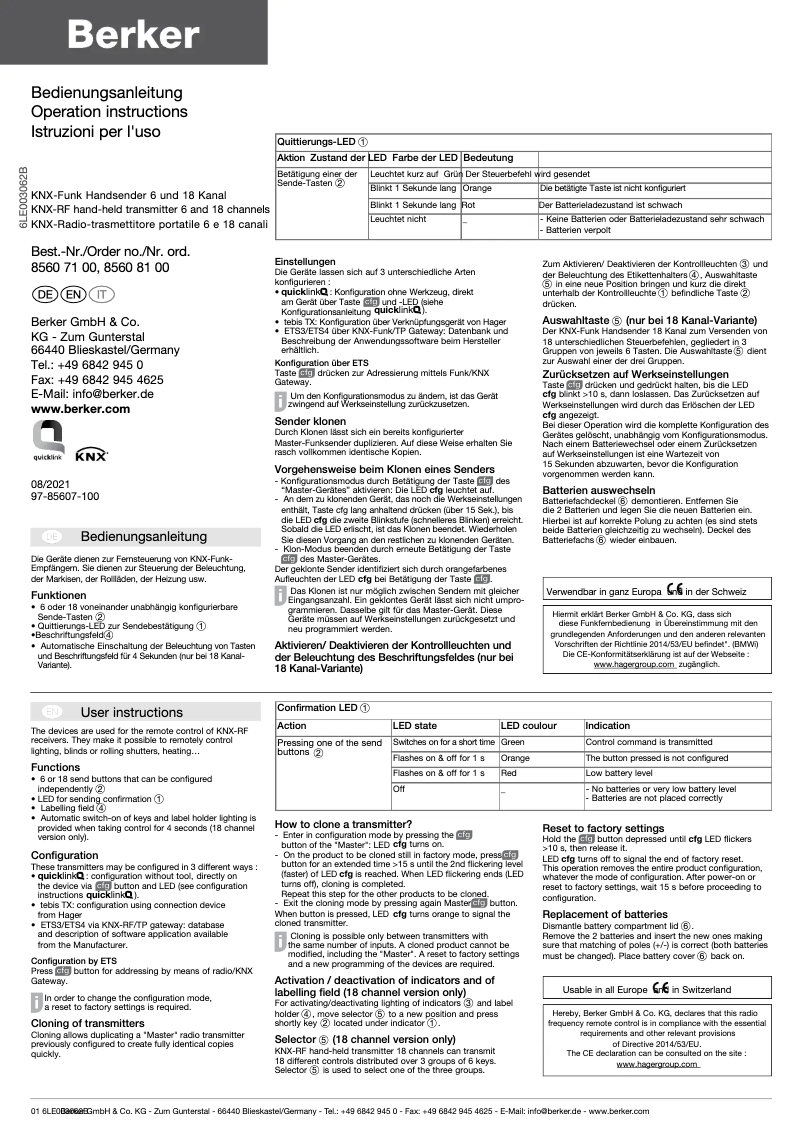 Imagen de la primera página del manual del dispositivo 85607100