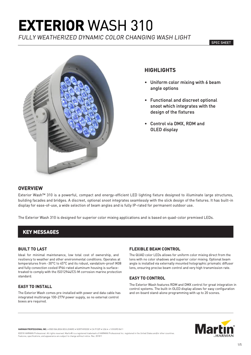 Página 1 del manual Ficha técnica Martin Exterior Wash 310