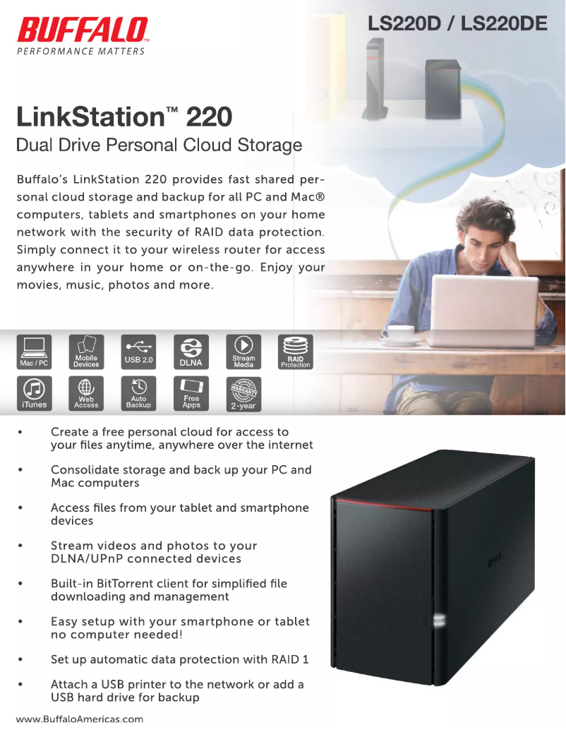 Imagen de la primera página del manual del dispositivo LinkStation 220