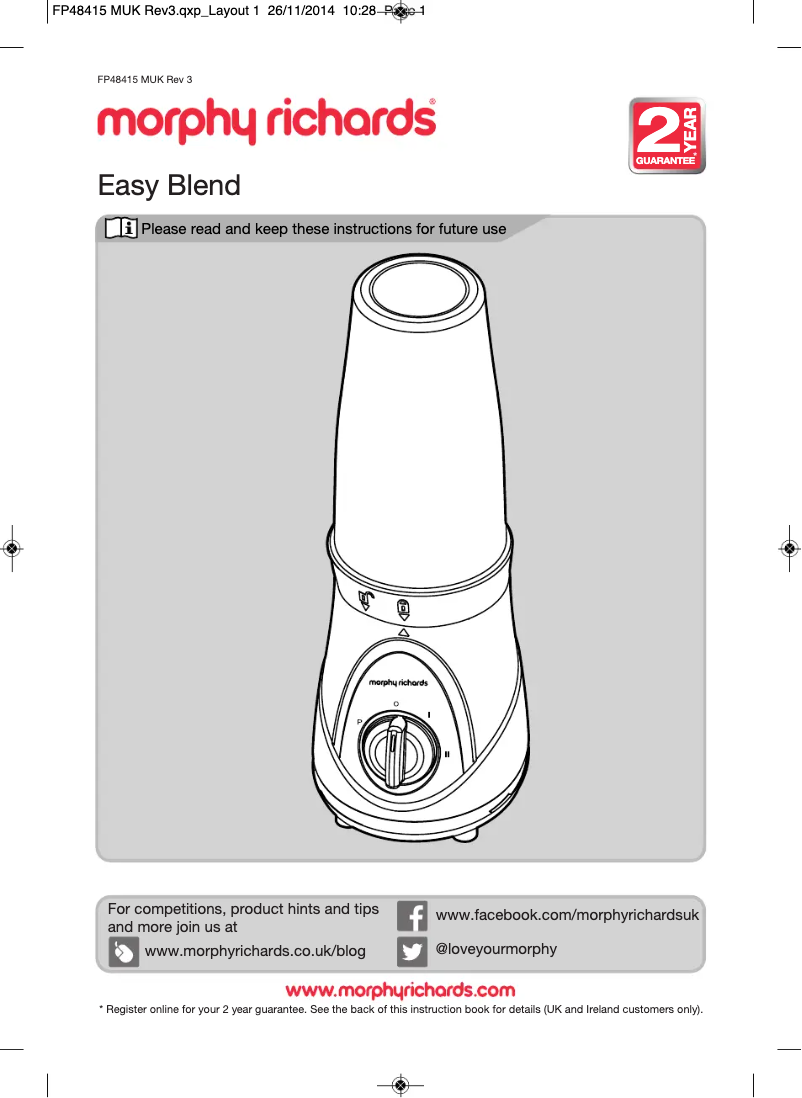 Página 1 del manual Manual de usuario Morphy Richards Easy Blend 48415