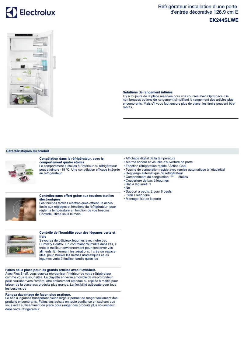 Página 1 del manual Ficha técnica Electrolux EK244SLWE