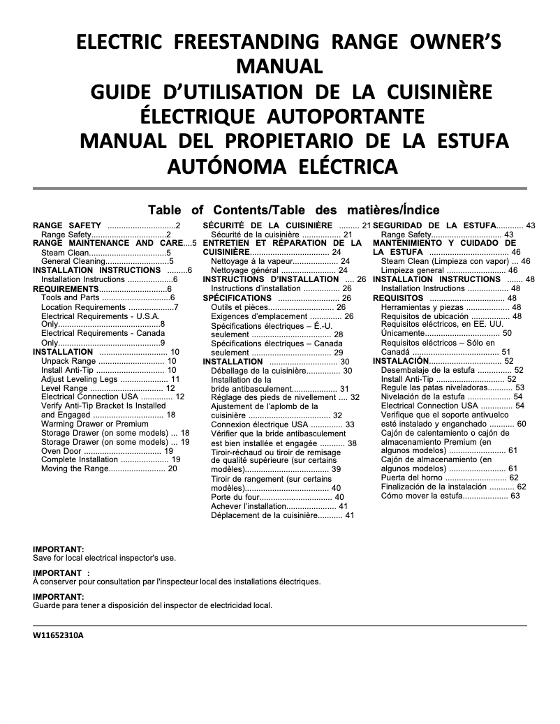 Imagen de la primera página del manual del dispositivo WFE505W0JZ