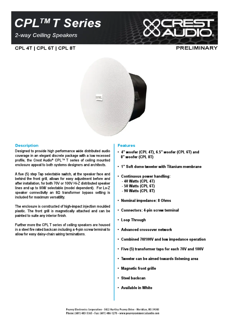 Página 1 del manual Ficha técnica Crest Audio CPL 4T