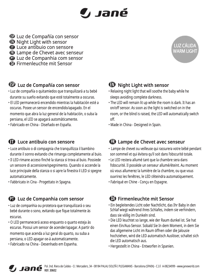 Imagen de la primera página del manual del dispositivo Night Light with Sensor