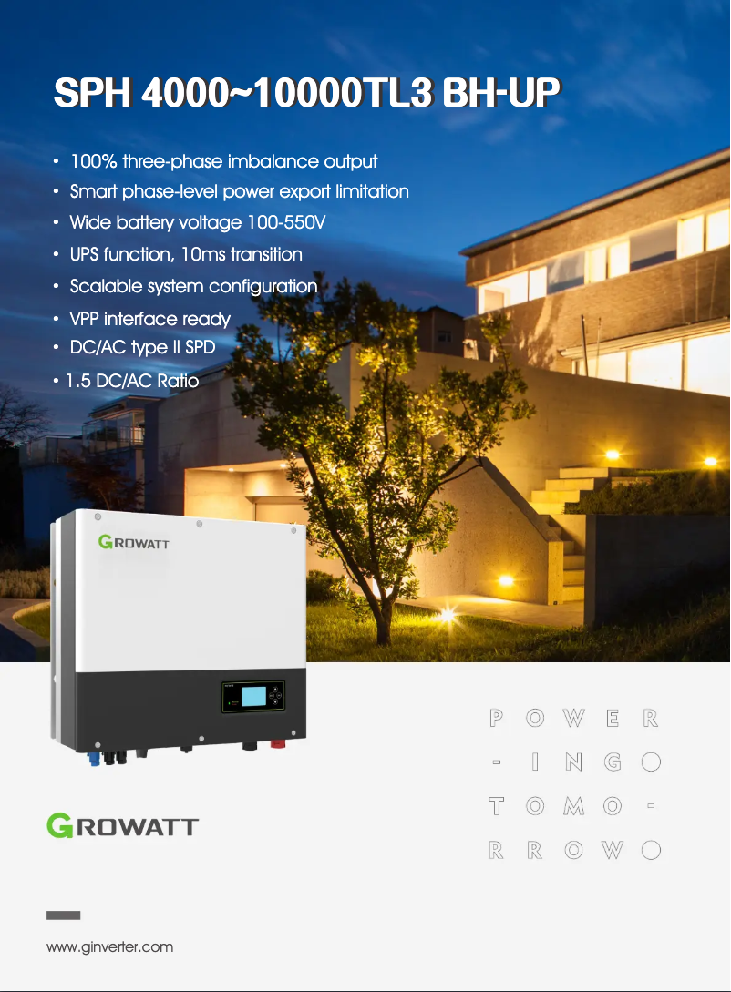 Página 1 del manual Ficha técnica Growatt SPH 10000 TL3 BH-UP