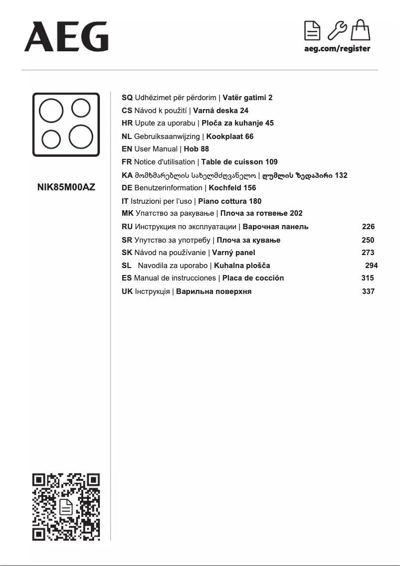 Imagen de la primera página del manual del dispositivo NIK85M00AZ