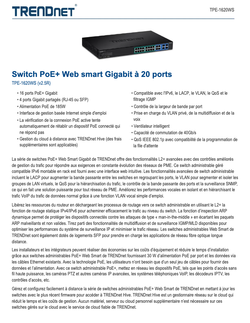 Página 1 del manual Ficha técnica TRENDnet TPE-1620WS