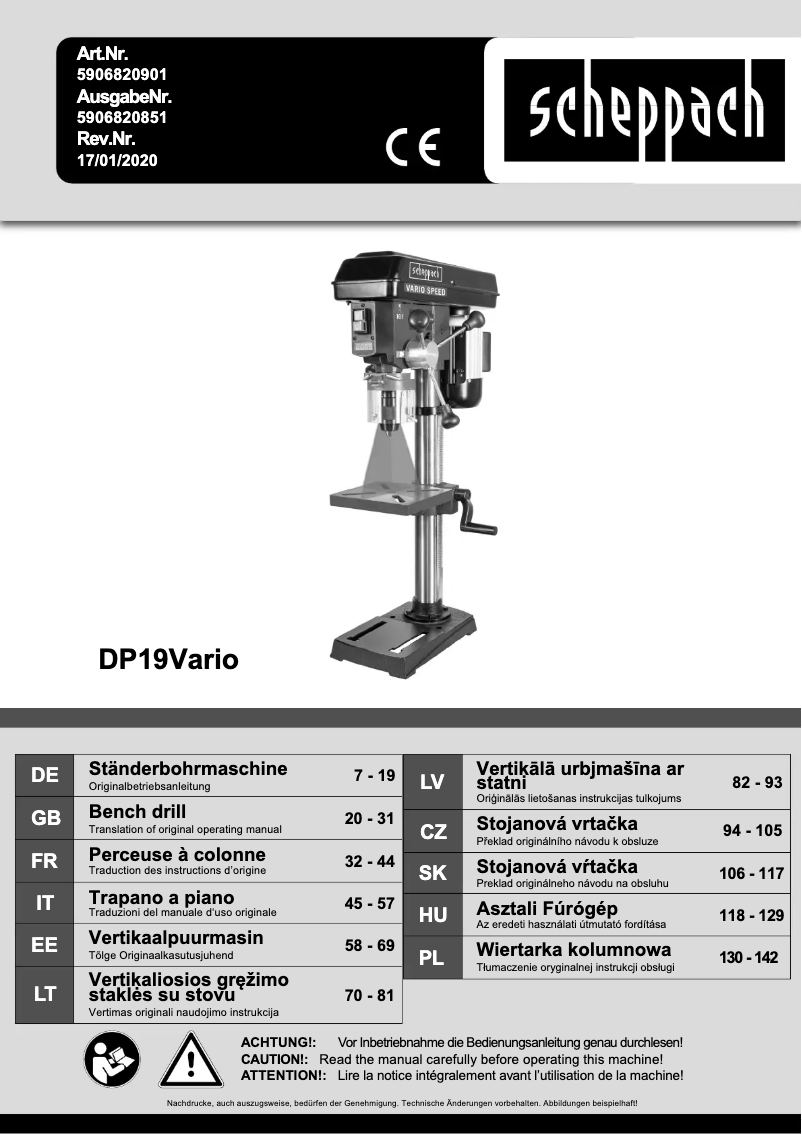 Imagen de la primera página del manual del dispositivo DP19Vario