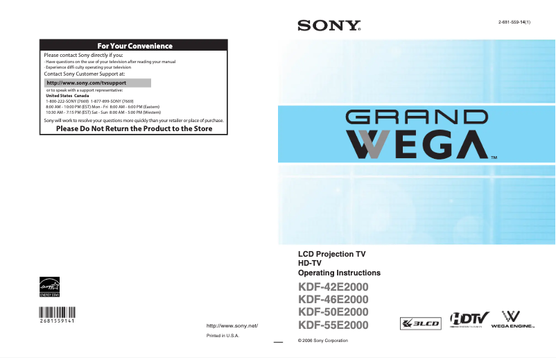 Página nº 1 - Manual de usuario Sony KDF-46E2000