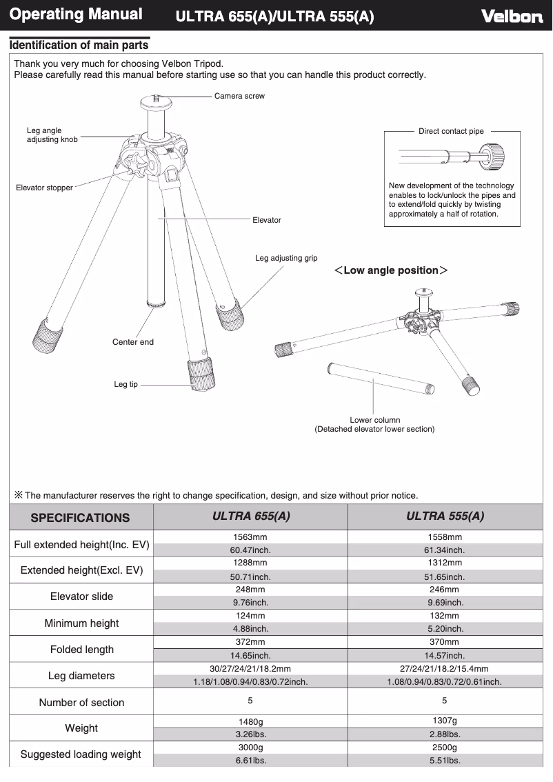 Imagen de la primera página del manual del dispositivo Ultra 555