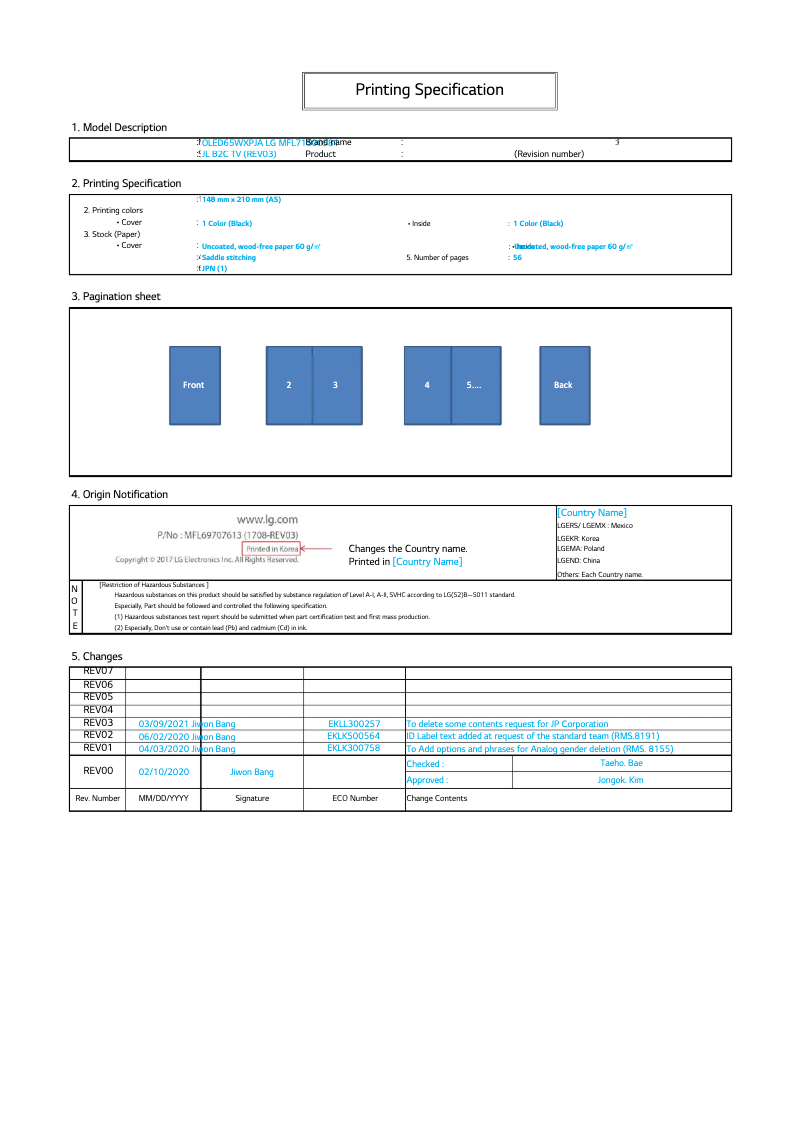 Imagen de la primera página del manual del dispositivo OLED65WXP