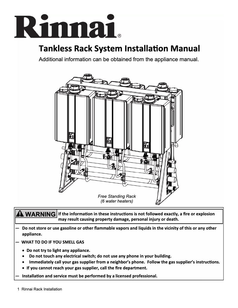 Imagen de la primera página del manual del dispositivo Tankless Rack System TRW02EP