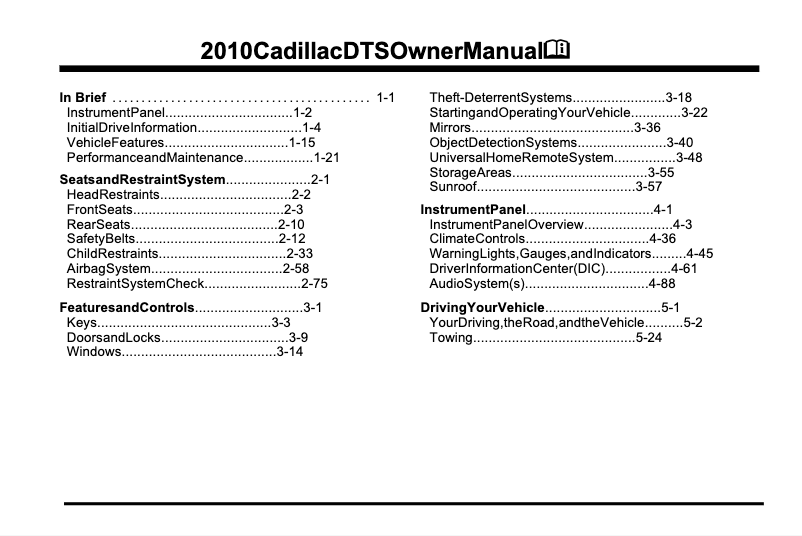 Imagen de la primera página del manual del dispositivo DTS Sedan (2010)