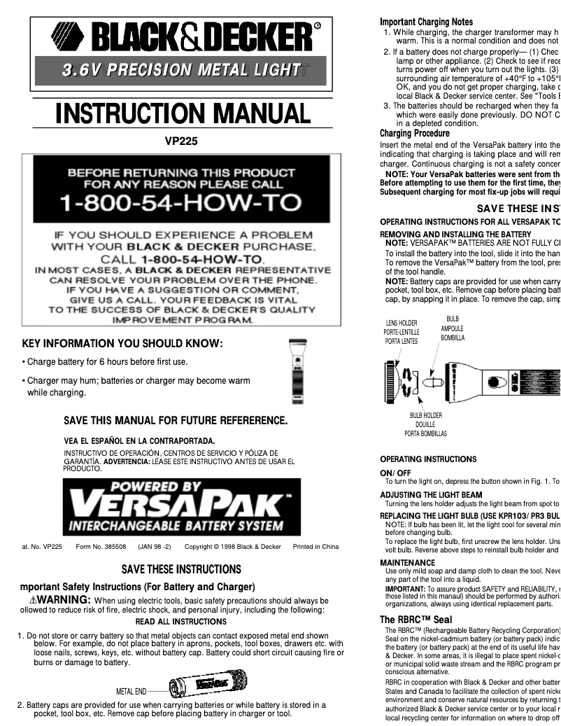 Imagen de la primera página del manual del dispositivo VP225