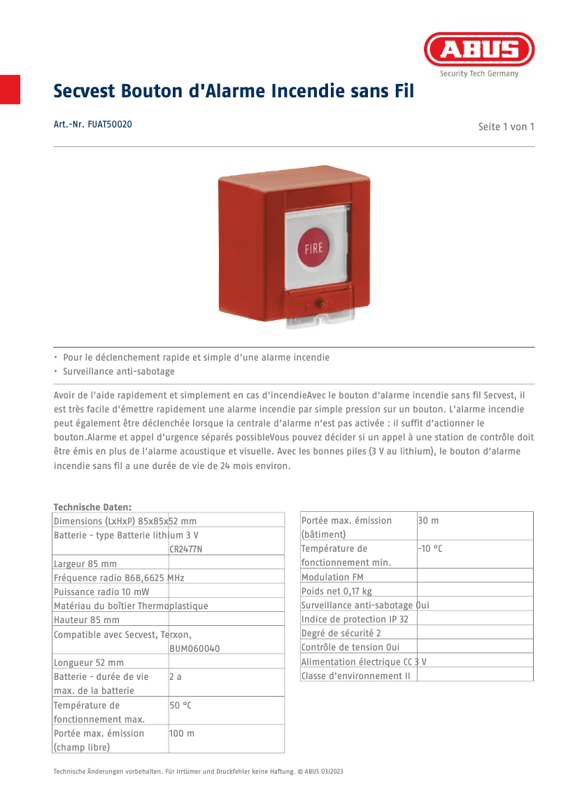 Imagen de la primera página del manual del dispositivo FUAT50020