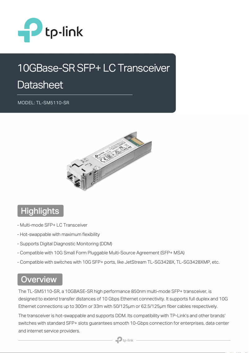 Página 1 del manual Ficha técnica TP-Link TL-SM5110-SR