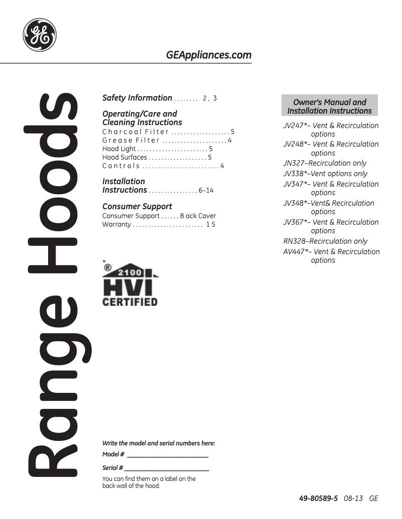 Imagen de la primera página del manual del dispositivo JV348LSS