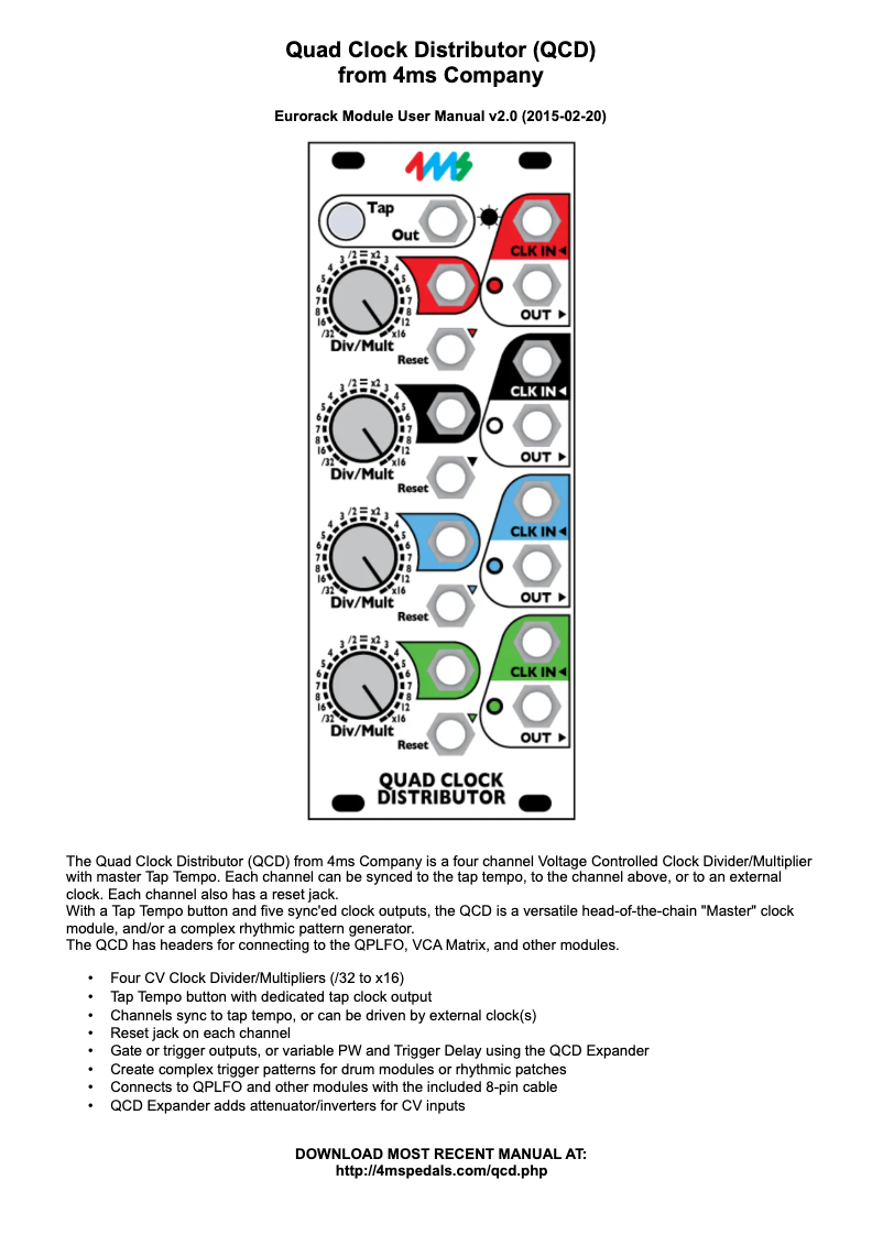 Imagen de la primera página del manual del dispositivo Quad Clock Distributor
