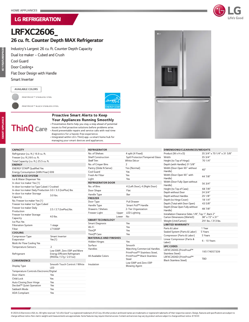 Imagen de la primera página del manual del dispositivo LRFXC2606S