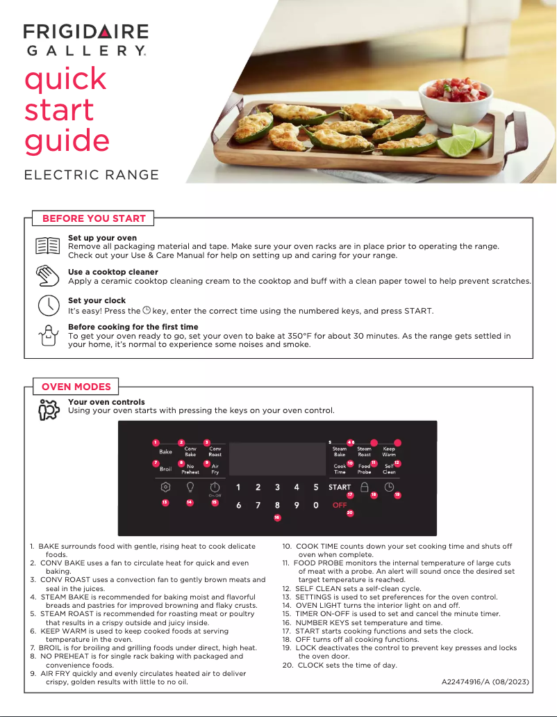 Página 1 del manual Guía de inicio rápido Frigidaire GCRE3060BD