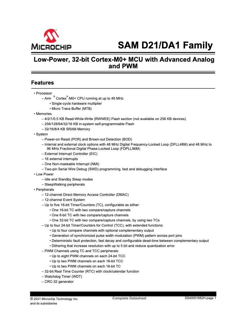 Imagen de la primera página del manual del dispositivo ATSAMDA1G16B